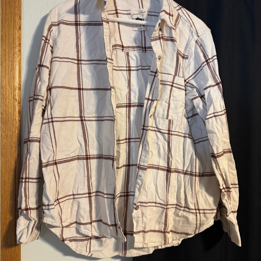 Universal Thread Men's Cream and Brown Checkered Jacket